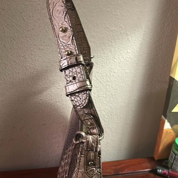 Brahmin Croc-Embossed Hobo Bag in Brown and Cream - Picture 5 of 12